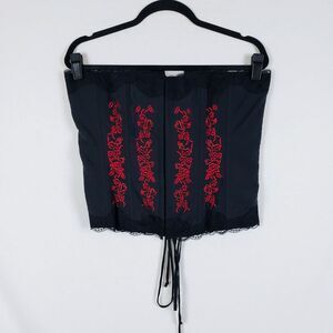 Frederick's of Hollywood Corset Womens 36 Black Beaded Hearts Goth Romantic Silk
